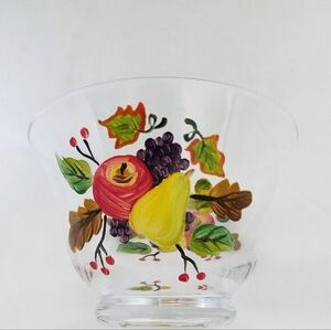 Element Hand Painted Glass Bowl with Fruit Design.
